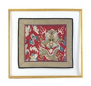 A Chinese Embroidered Kesi Panel, Height 13 1/4 x width 12 inches.