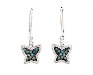 Pair, 14K White Gold & Diamond Butterfly Earrings