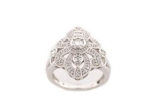 14k White Gold and Rose Cut Diamond Cluster Ring