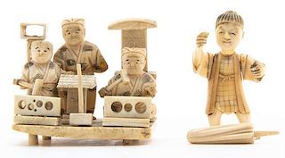 Two Chinese Simulated Ivory Articles, Height of boy 2 3/4 inches.