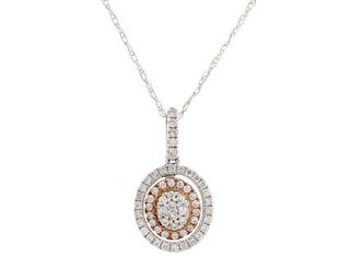 Ladies Oval 14K White & Rose Gold Diamond Necklace