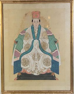 A Chinese Ancestor Portrait, Height 46 1/4 x width 36 inches.