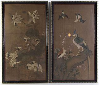 A Pair of Chinese Paintings, Height 28 5/8 x width 16 1/2 inches (frame).