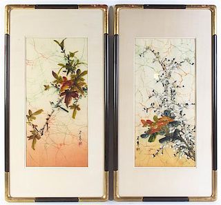 Four Chinese Paintings, Height 22 x width 10 1/2 inches (visible).