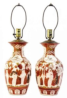 A Pair of Kutani Vases, Height overall 24 inches.