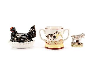 3 Staffordshire Porcelain Items: Tureen, Cup, Goat