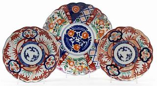 * Three Imari Porcelain Plates, Diameter of largest 12 inches.
