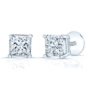 Diamond Princess Cut Stud Earrings In 14k White Gold (0.48 Ctw)