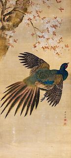A Japanese Scroll Painting, Attributed to Komai Genki (1747-1797), Height 49 x width 29 1/4 inches.