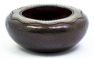 A Japanese Hammered Copper Bowl, Diameter 5 inches.