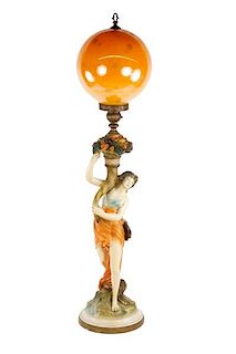 5 Foot Chalkware Figural Lamp, Goddess Pomona