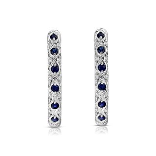 Diamond 1/5ctw & Blue Sapphire Hoop Earring Set In 14k White Gold