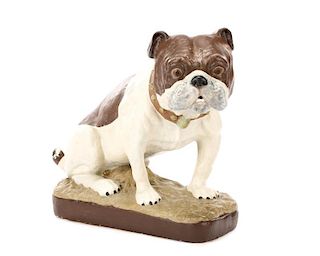 Polychrome Chalkware Bulldog with Studded Collar