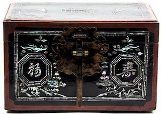 A Korean Lacquered and Mother-of-Pearl Inset Box, Width 12 1/4 inches