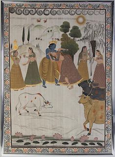 An Indian Painting on Fabric, Height 42 5/8 x width 30 1/2 inches.