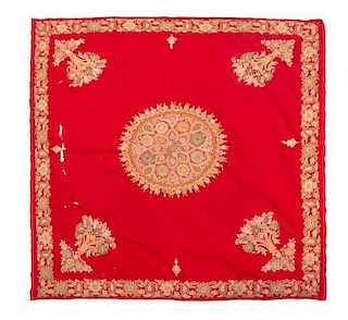 An Indian Embroidered Shawl, 4 feet 9 inches x 4 feet 5 inches.