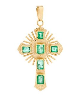 18k Yellow Gold & Columbian Emerald Cross Pendant