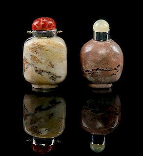 Two Jasper Ladies' Snuff Bottles, Height of each 1 3/8 inches.