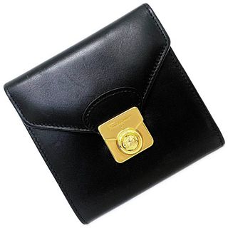 Salvatore Ferragamo Ferragamo Tri-Fold Wallet Black Gold 224065 Calf Leather Salvatore Ladies