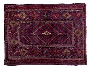 A Tribal Afghan Wool Rug, THIRD QUARTER 20TH CENTURY, 5 feet x 6 feet 7 inches.