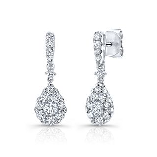 Diamond Teardrop Dangle Earrings With Pave Tops In 14k White Gold
