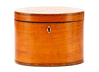 Oval George III Satinwood Shell Inlaid Tea Caddy