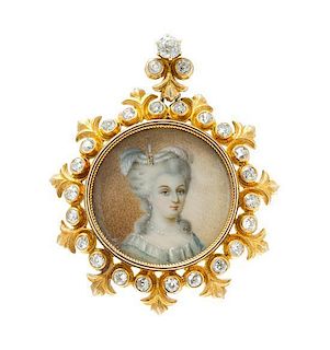 An Antique Yellow Gold, Diamond and Portrait Miniature Pendant/Brooch, 6.20 dwts.