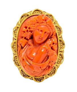 An Antique Yellow Gold and Coral Cameo Brooch, 26.60 dwts.