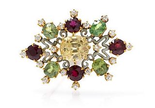 A Renaissance Revival Gold, Sapphire, Garnet, Diamond and Enamel Brooch, Paulding Farnham for Tiffany & Co., Circa 1900, 7.30 dw