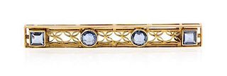 A Yellow Gold and Sapphire Bar Brooch, 2.70 dwts.