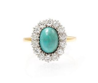 An 18 Karat Gold, Turquoise, and Diamond Ring, Tiffany & Co., 2.40 dwts.