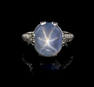 A Platinum, Star Sapphire and Diamond Ring, Ferdinand Hotz, 3.80 dwts.
