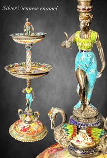 19th Century Viennese Enamel on Silver Figural Group Centerpiece