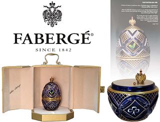 The Winter Egg, A Theo Faberge 1986 Cobalt Blue Crystal Decorative Egg, Boxed