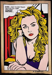 Wow …, Roy Lichtenstein Signed Drawing Print on Old Paper, Stamped