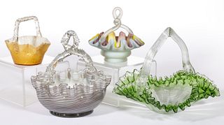 ASSORTED VICTORIAN GLASS BASKETS, LOT OF FOUR,