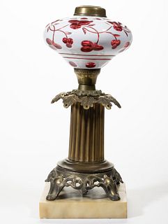 BERRY AND FLOWER VINE CUT-OVERLAY KEROSENE STAND LAMP,