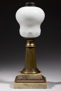 FLORAL CUT-OVERLAY KEROSENE STAND LAMP,