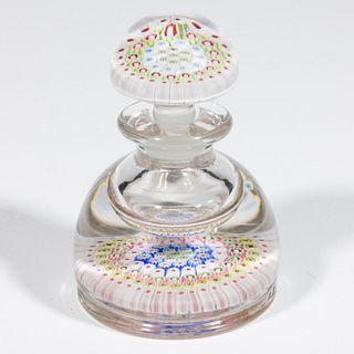 ANTIQUE ENGLISH CONCENTRIC MILLEFIORI PAPERWEIGHT INKWELL,