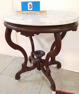 VICT WALNUT MARBLE TOP TABLE 30 1/2"H X 28"W X 21"D