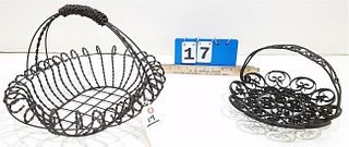LOT 2 WROUGHT BASKETS 10 1/2"H X 15"W X 13"D AND 7"H X 9 1/2" DIAM