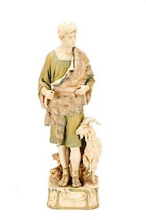 Royal Dux Attribution Figure of Boy w/ Goat, 20 C.