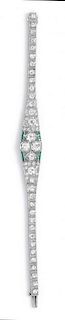 An Art Deco Platinum, Diamond and Simulated Emerald Bracelet, 12.20 dwts.