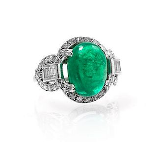 A Platinum, Diamond and Emerald Ring, 3.90 dwts.
