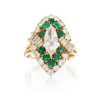 A Yellow Gold, Diamond and Emerald Ring, 6.70 dwts.