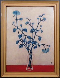 Chang Yu Sanyu, Manner of: Blue Chrysanthemums in a Glass Vase
