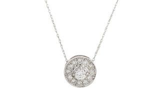 Ladies 14K WG & Diamond Round Pendant Necklace