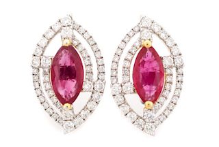Pair 14k Gold and Ruby Earrings