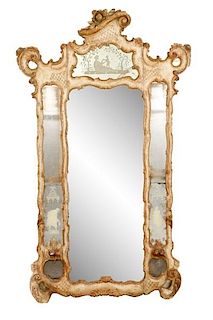Monumental Polychrome Carved Wood Girandole Mirror
