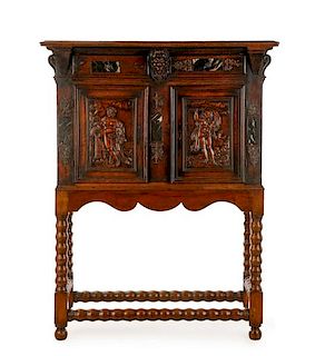 18th Century Carved Oak Cabinet on Stand
